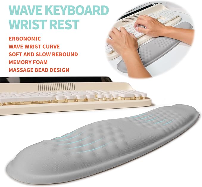 2-in-1 Ergonomic Set, Wave Rise Keyboard Wrist Rest and Massage Bulge Slope - Image 2