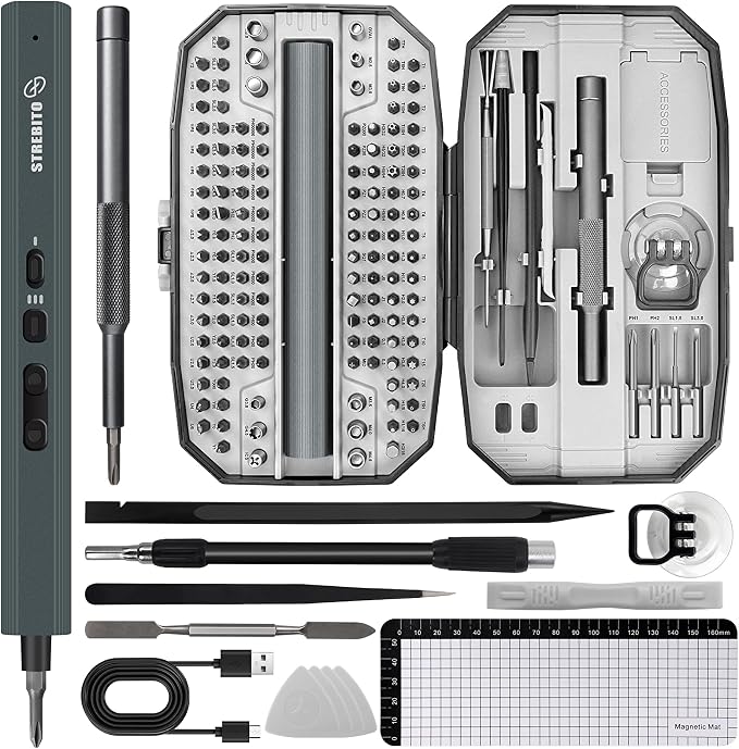 STREBITO Mini Electric Screwdriver, 155 in 1 Electric Precision Screwdriver Set by STREBITO