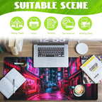 Desk Mat, Japanese Anime Neon Street Desk Pad, Anime City Large Gaming Mouse Pad - Image 3