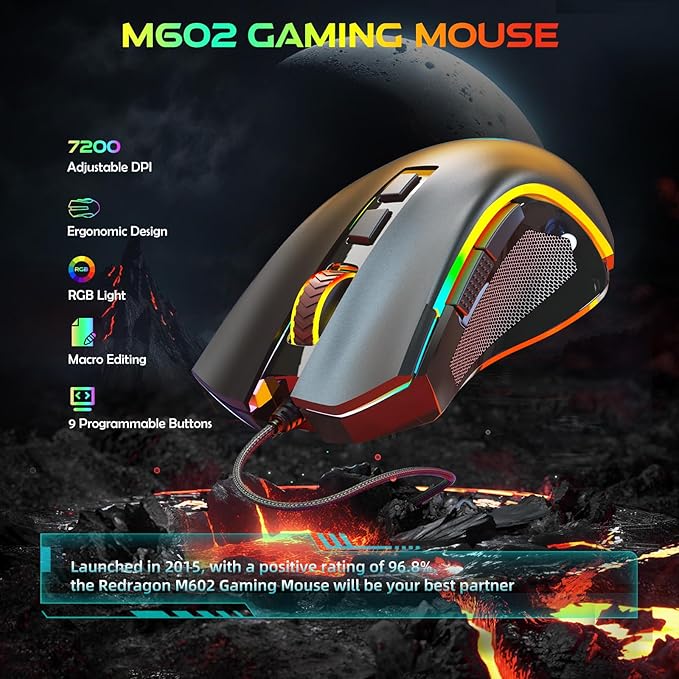Redragon M602 Gaming Mouse, Ergonomic RGB Gaming Mouse Wired - Image 2