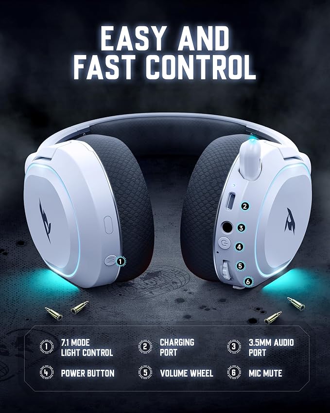Wireless Gaming Headset, 7.1 Surround Sound, 2.4GHz USB Gaming Headphones - Image 7