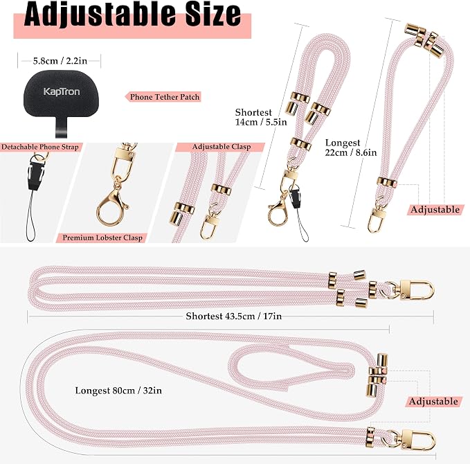 Universal Phone Lanyard With Adjustable Crossbody Neck Strap and Wristlet - Image 3