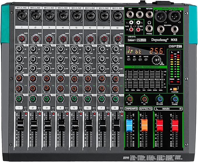Depusheng MX8 8 Channel Sound Mixer Audio Mixing Console 48V 256DSP by Depusheng