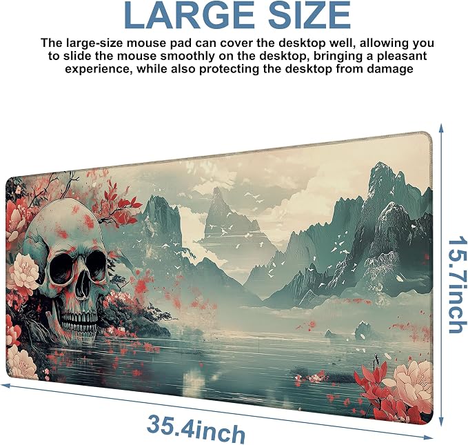 Gaming Desk Pad Large Extra Length Evil-Looking Skull Mouse Pad Keyboard Laptop - Image 3