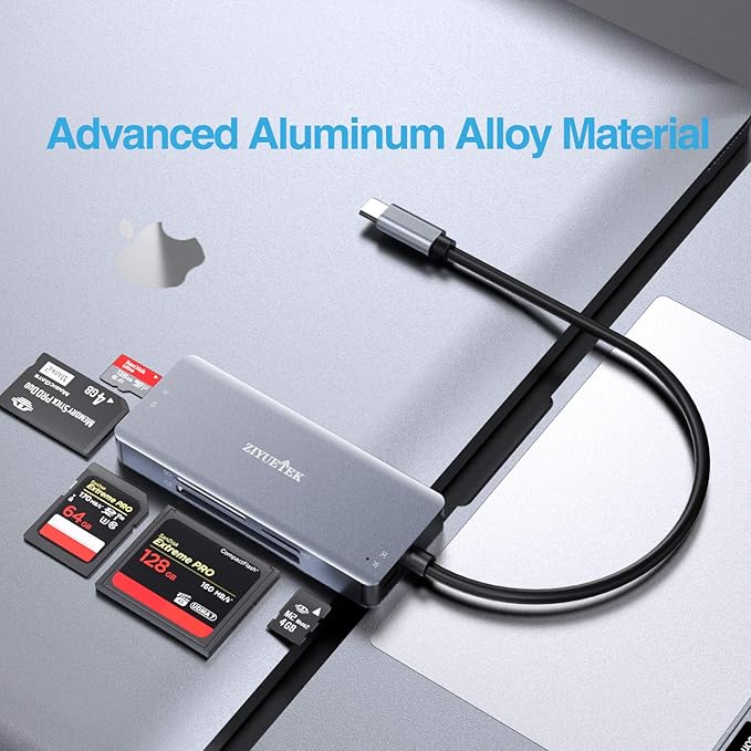 USB C SD Card Reader, 5- in-1 Aluminum Thunderbolt 3 Memory Card Reader - Image 3