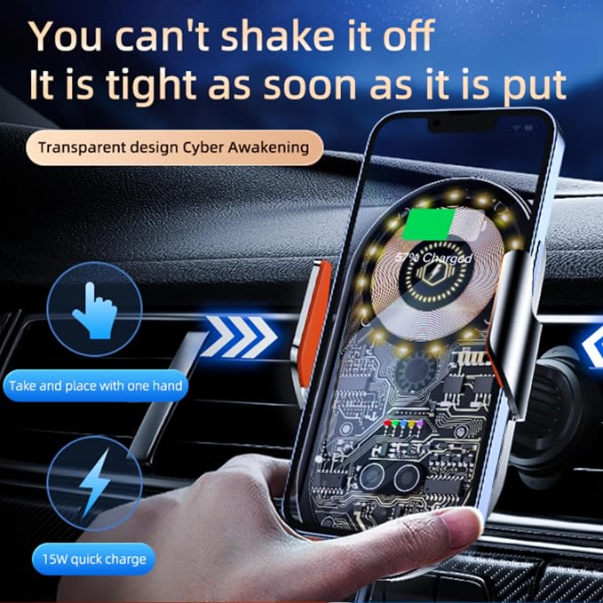 Car Phone Holder, Wireless Car Charger Air Vent Auto-Clamp Cell Phone Car Mount - Image 5