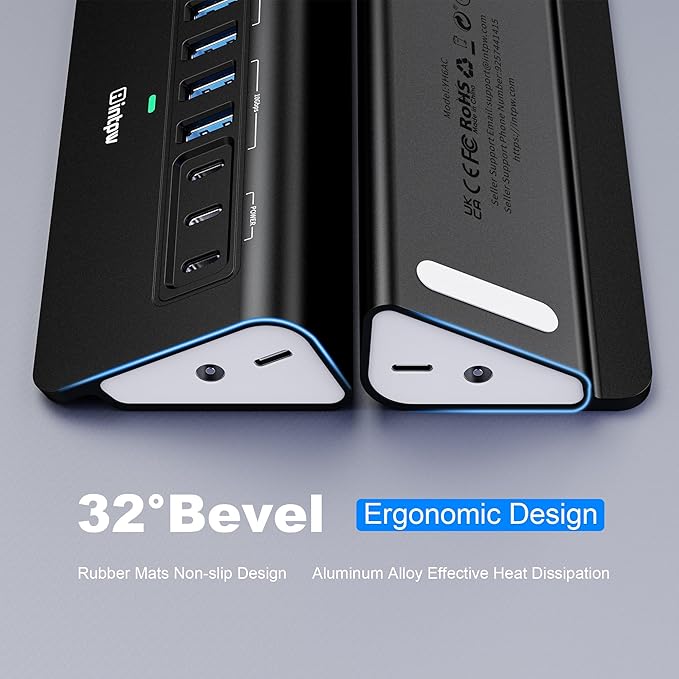 Powered USB Hub 10Gbps, intpw YH6AC 9-Port USB HUB - Image 6