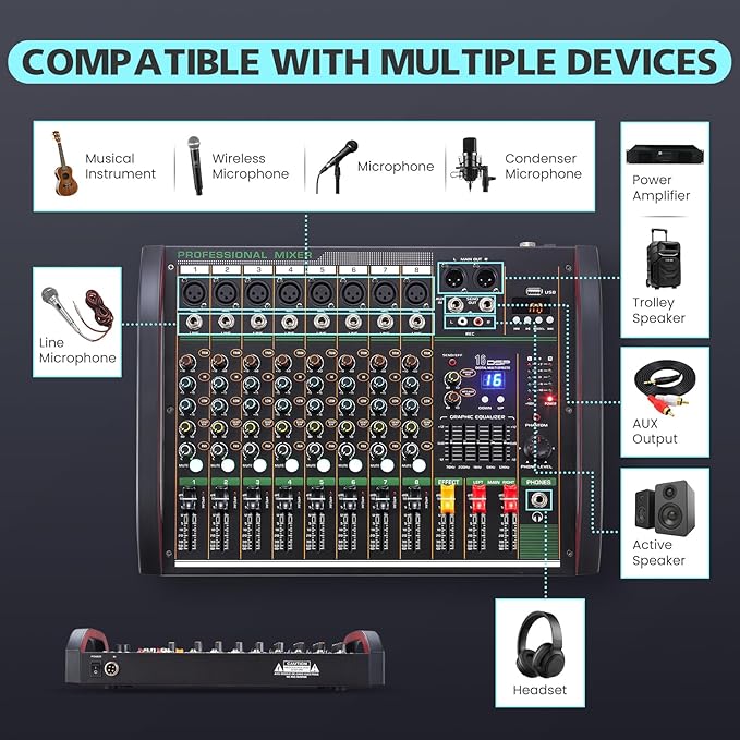 Audio Mixer 8 Channel, Professional Music Sound Mixer Board - Image 3