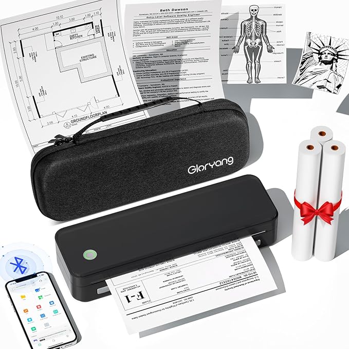 Inkless Portable Printer for Travel, Wireless Thermal Printer Supports 8.5 x 11 by Gloryang