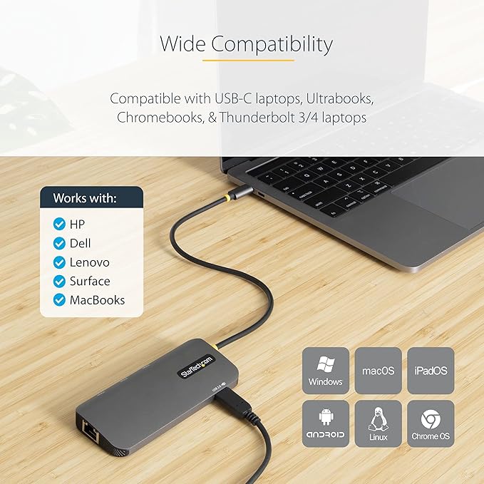 StarTech 6-in-1 USB-C Hub for Monitors, 4K 60Hz HDMI Video, Gigabit Ethernet - Image 7