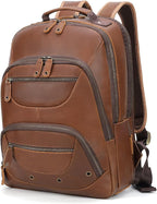 TIDING Brown Leather Travel Backpack by TIDING