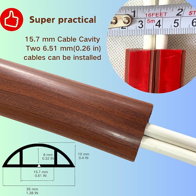 3.3ft Self Adhesive Floor Cord Cover, Cord Hider Floor, Cable Cavity:0.61" x - Image 2