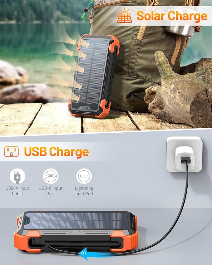 GOODaaa Solar Power Bank, 42800mAh Portable Charger 20W Fast Charging External - Image 7