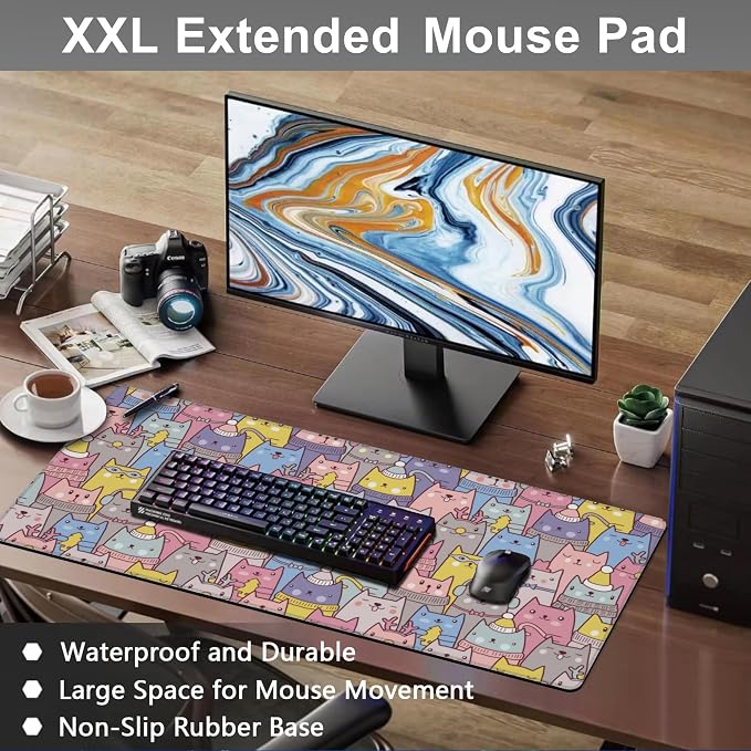 Mouse Pad, Large Cute Christmas Cats Desk Mat, Extended Non-Slip Gaming - Image 6
