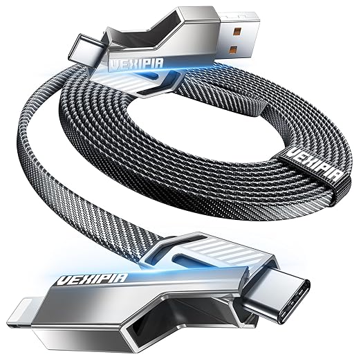Vexipia 4-in-1 Long USB C Cable 45W 10FT Lightning Cable Fast Charging Flat by Vexipia