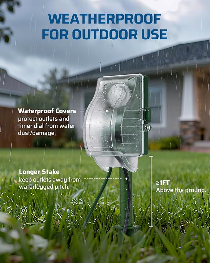 DEWENWILS Heavy Duty Outdoor Power Stake Timer, 24-Hour Mechanical Timer - Image 4