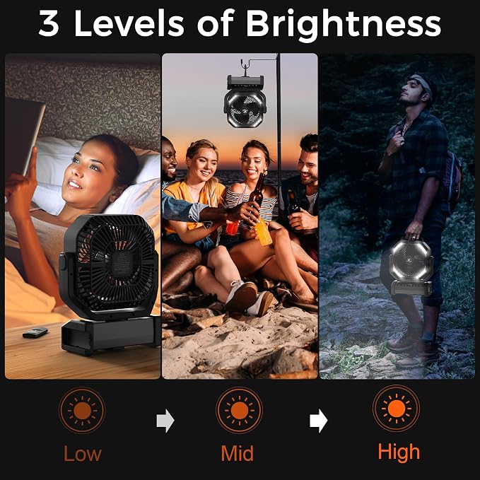 Camping Fan with Light - 20000mAh Rechargeable Battery Fan - Image 4
