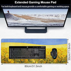 Field of Sunflowers Desk Mat, Large Sunflower Oil Painting Gaming Keyboard - Image 2