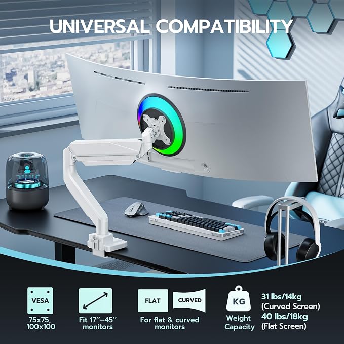 ARES WING Ultrawide Single Monitor Arm, Heavy Duty Monitor Mount - Image 4