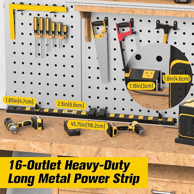 HHSOET 16 Outlet Long Power Strip, 15FT Heavy Duty Power Strip - Image 2