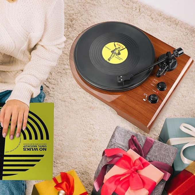 Vinyl Record Player with Bluetooth Input Output, Turntable with Built-in Preamp - Image 8