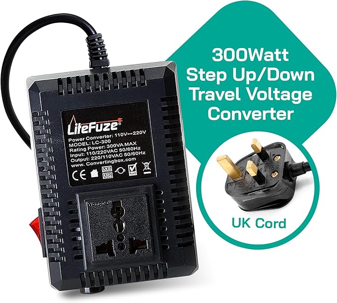 LiteFuze 300 Watt Step Up/Step Down Travel Voltage Converter, 220/110v to - Image 2