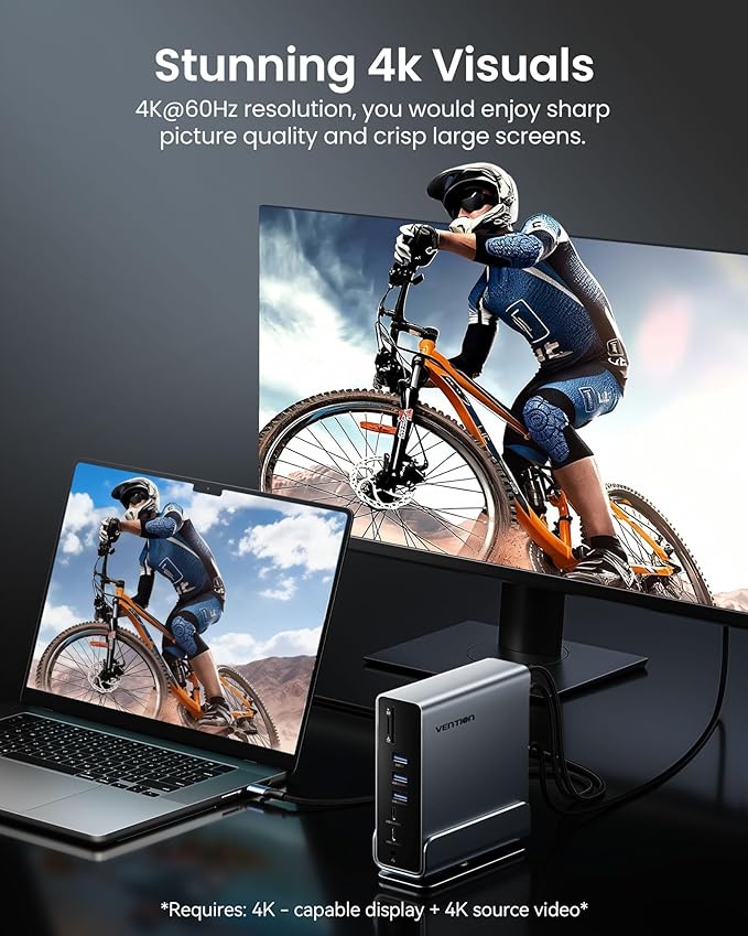 VENTION 15-in-1 Laptop Docking Station Dual Monitor, 360° Roatable Triple - Image 4