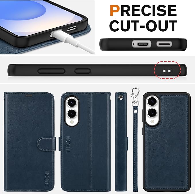 TUCCH Case Wallet for Galaxy S25 Edge, 2 in 1 Magnetic PU Leather Wrist Strap - Image 8