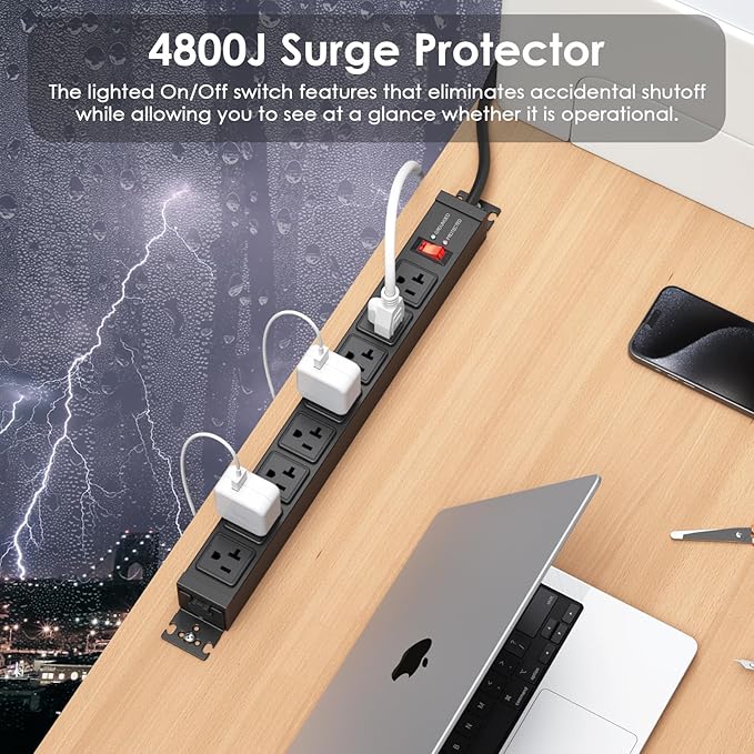 JUNNUJ 20 Amp Power Strip Heavy Duty 2 Pack, 4800J Surge Protector Metal Power - Image 5