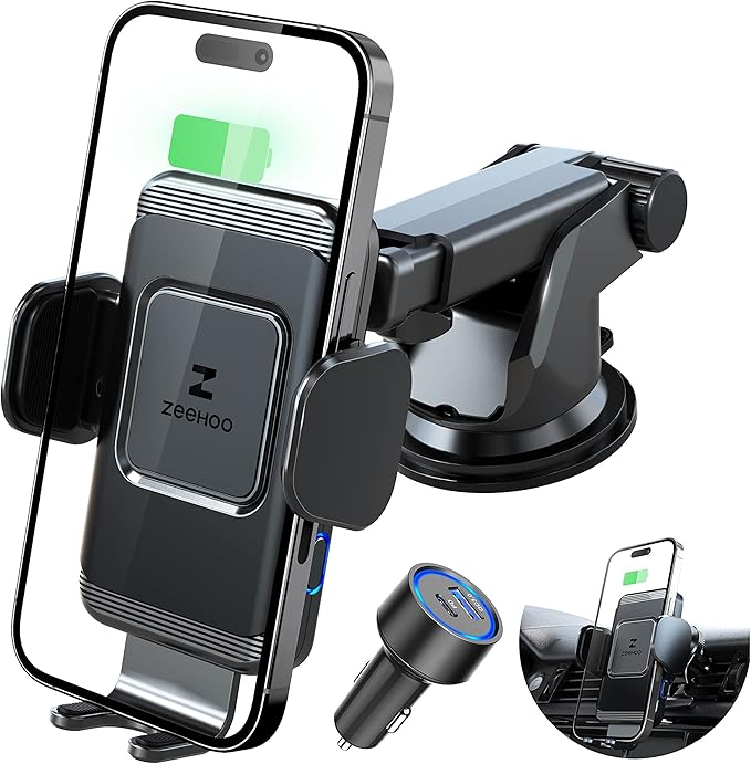 ZeeHoo Wireless Car Charger, 15W Fast Charging Auto-Clamp Car Mount, Windshield by ZEEHOO%C2%AE