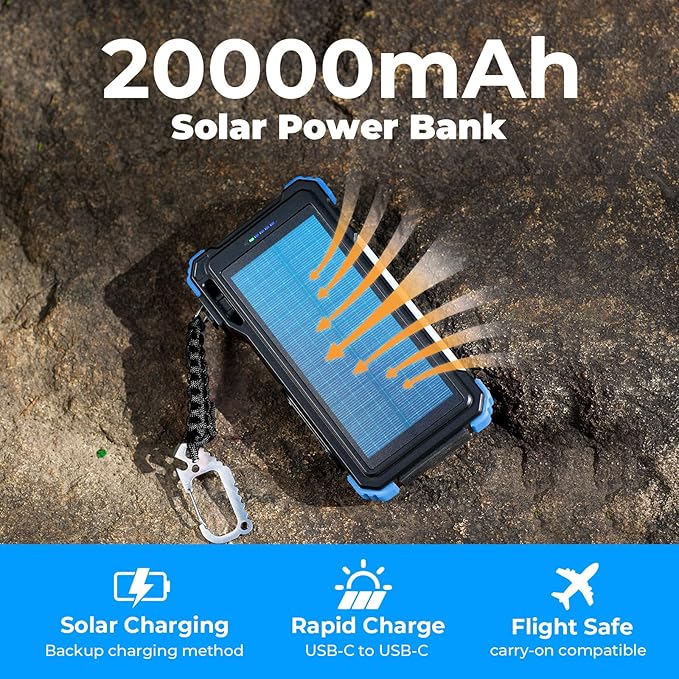 BLAVOR Solar Power Bank 20000mAh Built-in Cables, Wireless Charger - Image 3