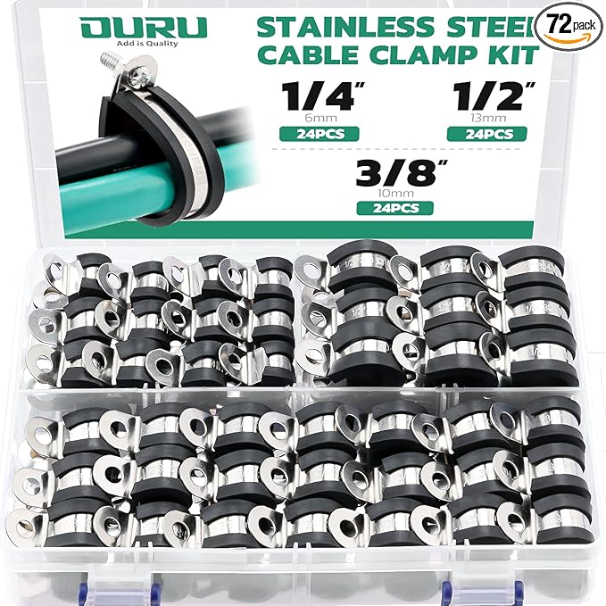 72PCS Stainless Steel Cable Clamp, Rubber Coated Cushioned Insulated Cable by OURU
