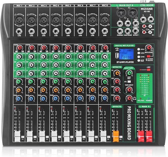 8 Channel Audio Mixer, Professional DJ Mixer Board Sound Music Mixing Console by MIZISNR