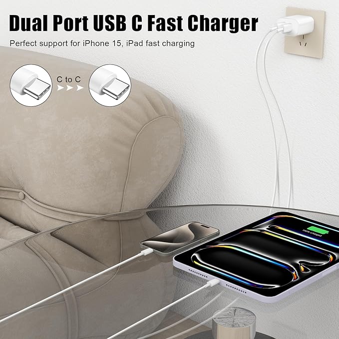 Fast iPhone 16 15 Charger, Dual Port USB C Charger Fast Charging Block - Image 2