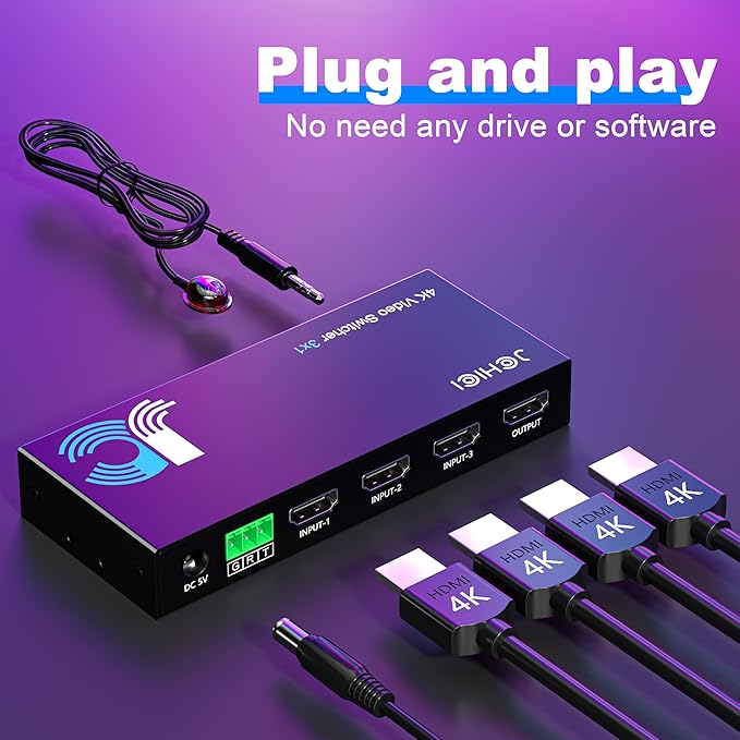 HDMI Switch 3 in 1 Out 4K@60Hz, 3 Ports HDMI Switcher Selector - Image 7