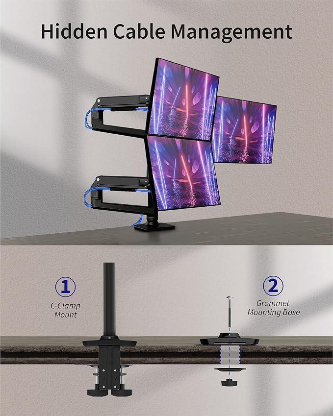 Triple Monitor Mount, Holds Screens up to 40 Inches and 25 lbs, Fully - Image 5
