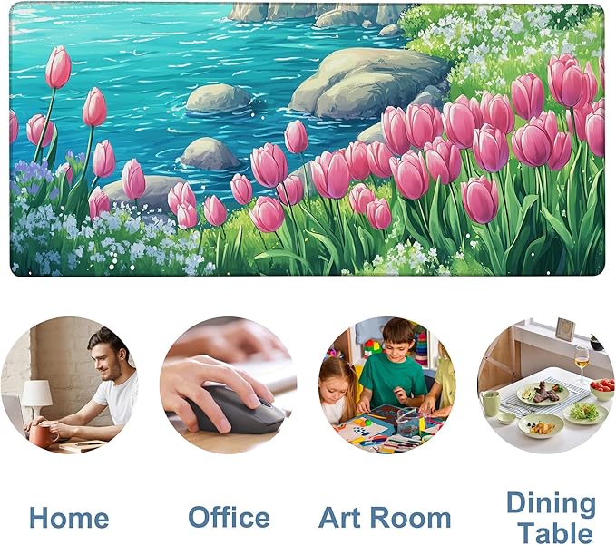 Large Mouse Pad Blooming Tulips Gaming Desk Pad Computer Keyboard Non-Slip - Image 5