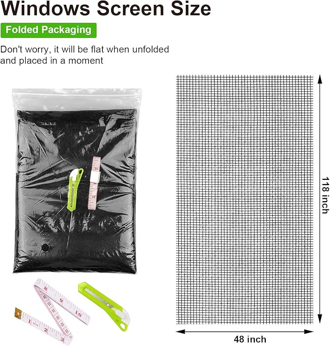 Ouskr Replacement Window Screens Kit, 48X118 Inch Durable Window Screen Mesh - Image 3