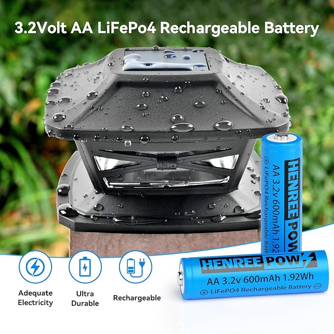 Henreepow AA 3.2v Solar Rechargeable Batteries, LiFePo4 Double A 600mAh 3.2v - Image 7