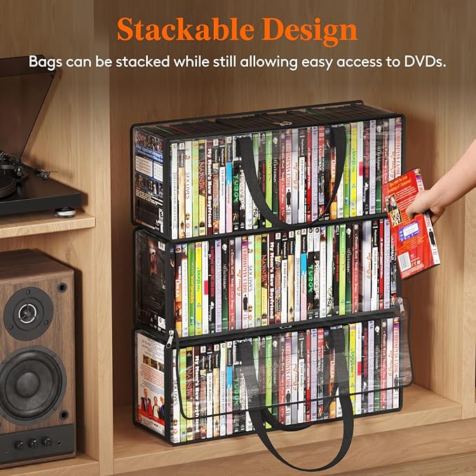 Lifewit DVD Storage Bags, Front Window Zipper Design, Stackable Media Organizer - Image 6