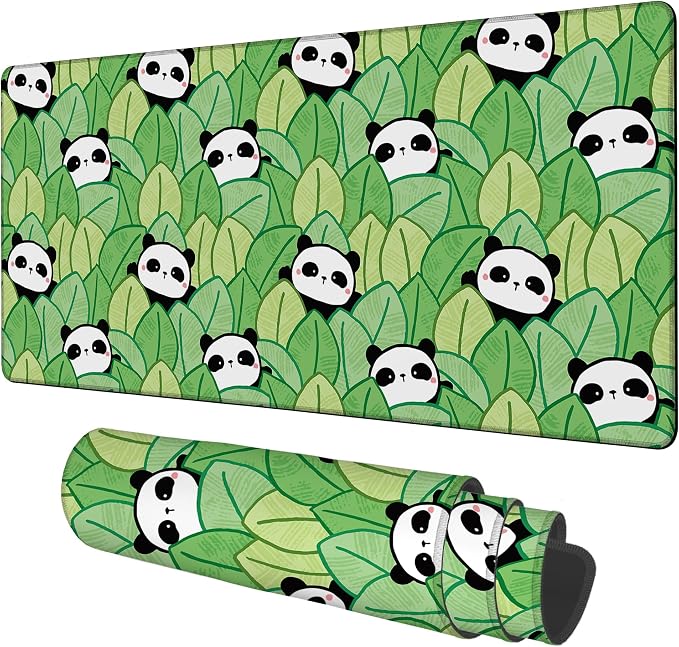 Panda and Leaves Gaming Mouse Pad 3mm Thick Stitched Edge Waterproof Non-Slip by Unknown