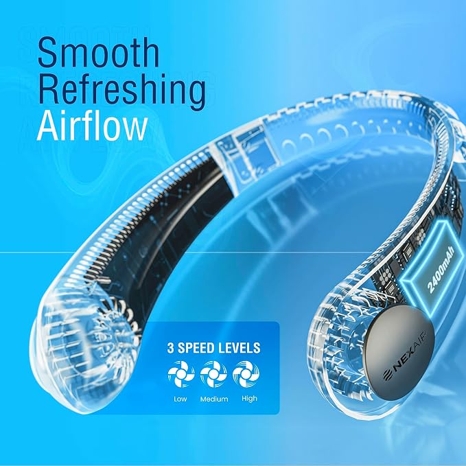 Portable Neck Fan -3 Speed Rechargeable Bladeless Neck Cooler, Quality - Image 5