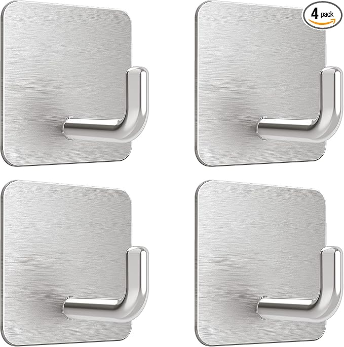 VIS'V Adhesive Hooks, Metal Shower Wall Stick on Hooks, Waterproof, 2 Extra by VISV