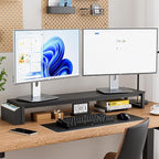 Dual Monitor Stand Riser, 41.5'' Extra Long Wood Monitor Stand Desktop Organizer - Image 2