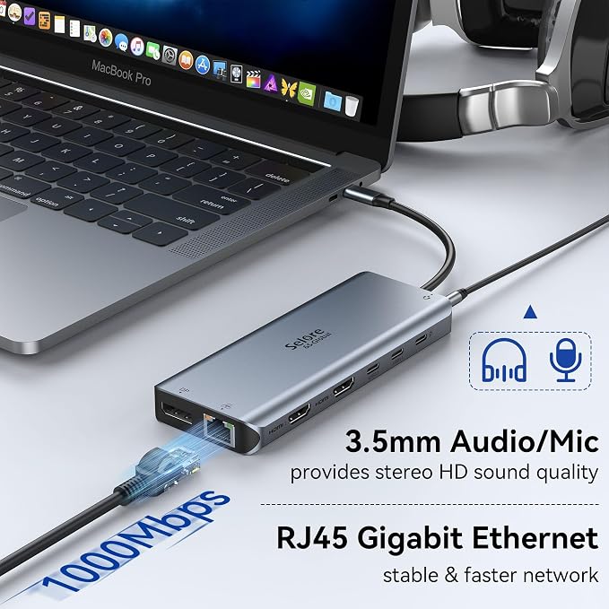 Selore Laptop Docking Station Dual Monitor, USB C Hub, USB C Docking Station - Image 7
