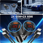 65W iPhone Car Charger Fast Charging, Dual USB-C & USB-A Cigarette Lighter - Image 7