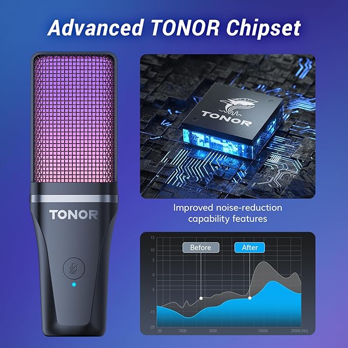 TONOR Gaming USB Microphone for PC, RGB Condenser Computer Mic - Image 2