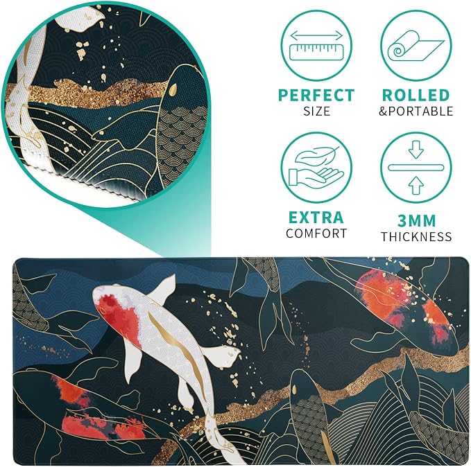Fish Art Mouse Pad 31.5x11.8 Inch Japanese Gaming Full Desk Mousepad Extended - Image 6