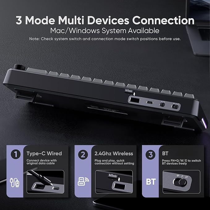 RedThunder K65 Wireless Mechanical Gaming Keyboard, Trip-Modes Connection - Image 4