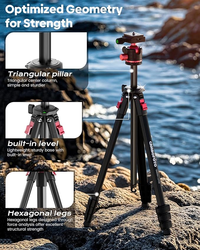 CAMBOFOTO 68" Lightweight Travel Camera Tripod - Image 5